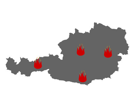 Karte von &Ouml;sterreich und Feuersymbol