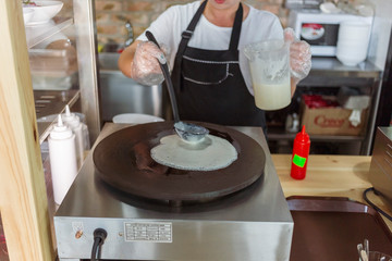 The process of frying pancakes