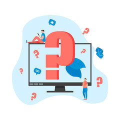 Question mark. Small business people solve business issues. Business flat illustration