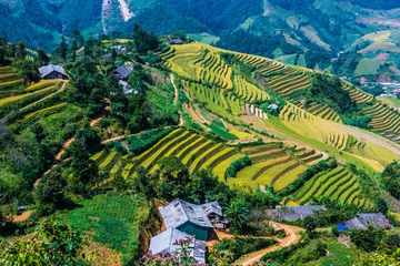 Crédence en verre imprimé Mu Cang Chai Vue paysage de rizières dans le district de Mu Cang Chai, Vietnam