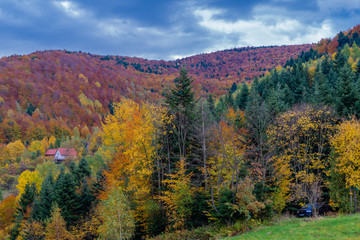House in the mountains in autumn season in Poland