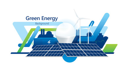 Vector illustration of green energy decorated with renewable sources . Ecology concept © Manovector