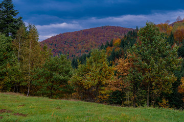 Autumn landscape in Mountains and blue sky