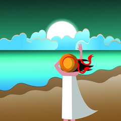 girl on the beach vector illustration 