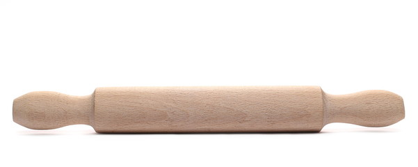 Wooden rolling pin for dough isolated on white background