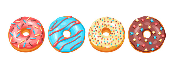 Fototapeta na wymiar Set of glaze donuts and sprinkles.