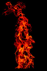 Fire flame set isolated on black isolated background - Beautiful yellow, orange and red and red blaze fire flame texture style.