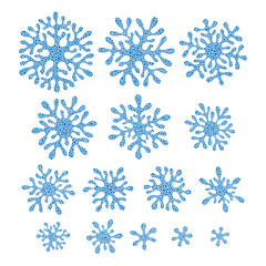 A set of doodle blue snowflakes.