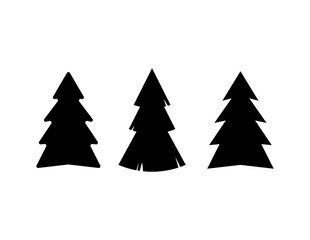 Fototapeta premium Vector illustration, Christmas tree set. Black isolated silhouettes. Applicable as a decorative element for interior designs, greeting postcards, posters, flyers etc.