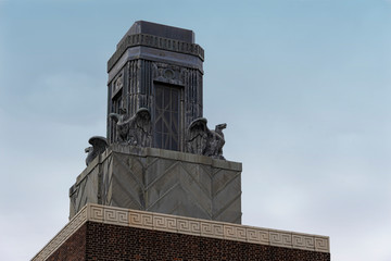 Art deco tower at original harbour entrance at Ellis Island