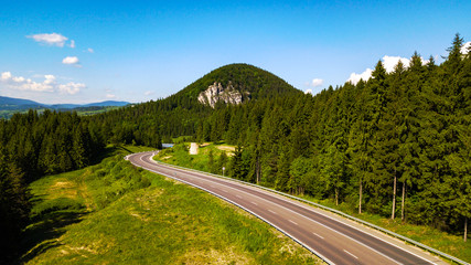 Aerial view from the heights of the road that runs through the Slovak Mountains