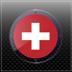Obraz premium Bright transparent button with flag of Swiss. Swiss National Day banner. Bright illustration with flag .