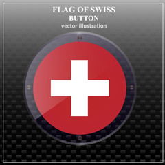 Bright transparent button with flag of Swiss. Swiss National Day banner. Bright illustration with flag . Vector.