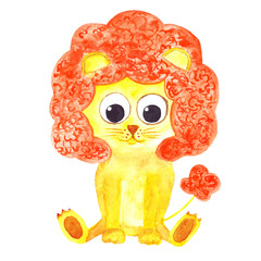 cute yellow lion watercolor isolated on white background