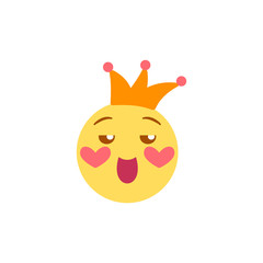 Vector illustration, yellow emoji of falling in love. With hand drawn detail such as crown. High quality, isolated. Ideal for liking and other positive concepts.