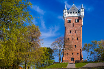 Fototapeta na wymiar The ancient historical water tower of Esbjerg, Juetland, Denmark, Europe