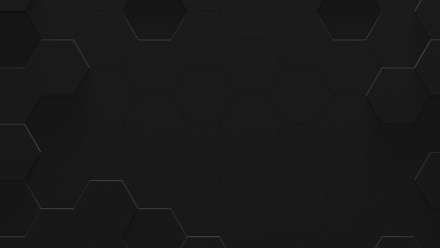 Black Hexagon Futuristic Background With Copy Space (3D Illustration)