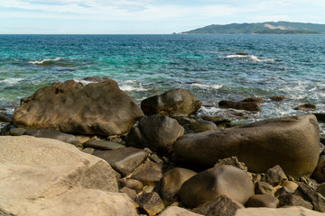 Panoramic view of colorful huge cliff at the sea
