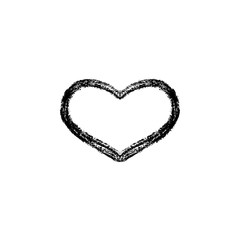 Vector illustration, hand drawn isolated heart. Grunge brush and pencil (chalk or charcoal) texture. Black silhouette made by tracing.