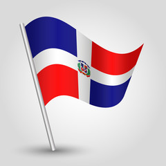 vector waving simple triangle flag on slanted silver pole - symbol of dominican republic with metal stick