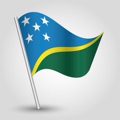 vector waving simple triangle islander flag on slanted silver pole - symbol of solomon islands with metal stick