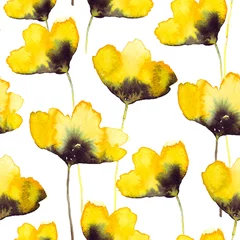 Behang Mooie aquarel handgeschilderde naadloze patroon van gele bloemen. Stof behang print textuur. Aquarelle wildflower voor achtergrond, textuur, wrapper patroon, frame of rand. © Tatiana 