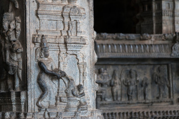 Post from inside Fort Vellore Hindu Temple showing one God divinity, in Vellore India, Tamil Nadu september 2019