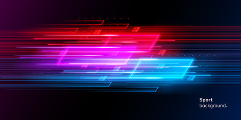 Modern abstract sport background. Trendy geometric neon collage for speed movement. Night race advertising. Dynamic cover or colourful layout for sport event. Banner or poster for motion © Sensvector