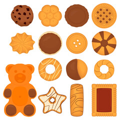 Illustration on theme big set different biscuit, kit colorful pastry cookie