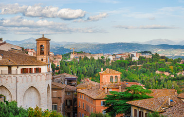 Fototapeta na wymiar View of the beautiful Perugia medieval historic center and Umbria contryside