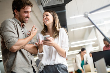 Happy business people are having fun in a modern office. Happy team concept.