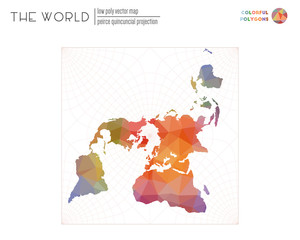 Vector map of the world. Peirce quincuncial projection of the world. Colorful colored polygons. Stylish vector illustration.
