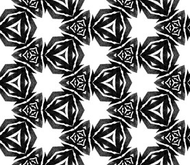 Black and white hexagonal seamless pattern. Hand d