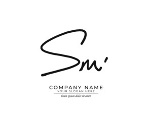 S M SM Initial handwriting logo design. Beautyful design handwritten logo for fashion, team, wedding, luxury logo.
