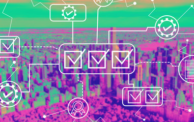 Quality control approval with aerial view of central park and midtown Manhattan