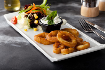 onion rings with salad