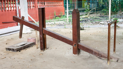 An old traditional wood rice puncher or 
