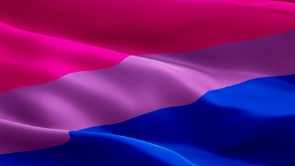 Bi Pride Flag Rainbow flag video waving in wind. gender different Bisexual Flag background. Bi person Rainbow Pride Flag Looping Closeup 1080p HD 1920X1080 footage. Rainbow Bisexuality Pride concept f