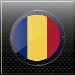 Fototapeta premium Bright transparent button with flag of Romania. Happy Romania day button. Bright illustration with flag .
