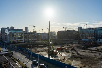 Construction Site Cranes over Dublin City Skyline