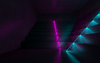 Fototapeta premium Abstract empty dark interior with concrete stairs