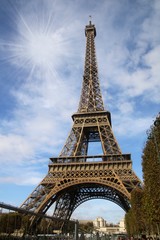 Eiffel Tower, Paris with the sun in the background