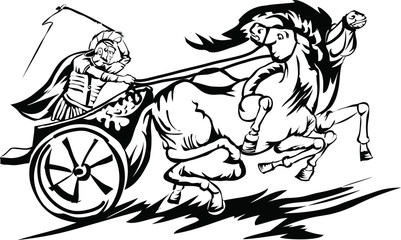a Roman warrior rushes on a chariot