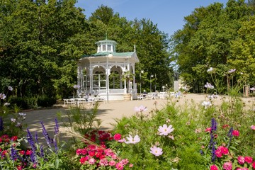 Wooden musical pavilion in autumn - Frantiskovy Lazne (Franzensbad) - great Bohemian spa town is...
