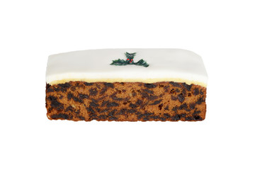 isolated christmas cake with holly decoration