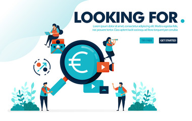 Fototapeta na wymiar Vector illustration looking for jobs. People looking for high paying jobs. Find profits in business, money and investment. Designed for landing page, web, banner, template, background, flyer, poster