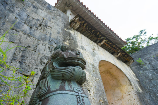 Shisa (guardian lion) in Shuri castle, Naha, Okinawa, Japan.