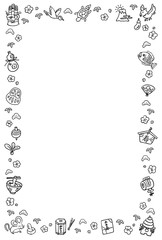 お正月のフレーム　手描き　縦