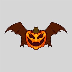 Fototapeta premium Spooky Bat halloween pumpkin flying isolated. On white