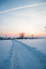 winter sunset over the farm, Moldova